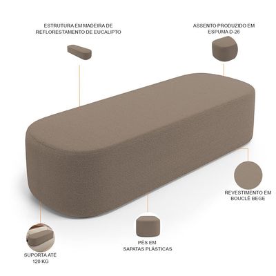 Cabeceira Cama Box King 195cm Lanna com Puff Recamier Doha W01  Bouclê Bege - Lyam Decor