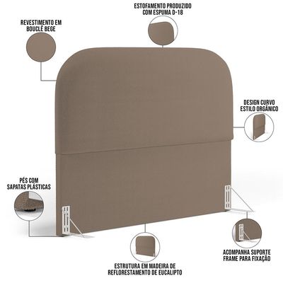 Cabeceira Cama Box King 195cm Lanna com Puff Recamier Doha W01  Bouclê Bege - Lyam Decor