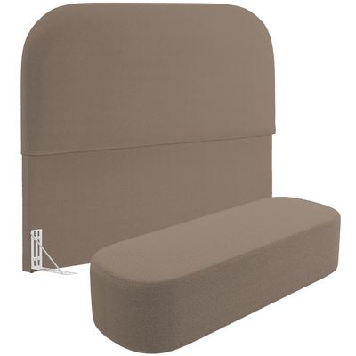 Cabeceira Cama Box King 195cm Lanna com Puff Recamier Doha W01  Bouclê Bege - Lyam Decor