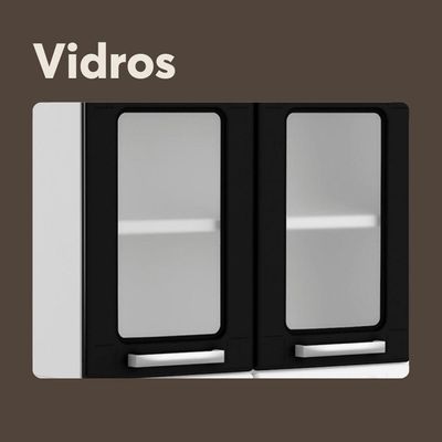Armário Aéreo Aço 3 Portas De Vidro Preto Múltipla Bertolini Preto/branco