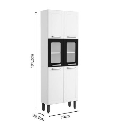 Armário Paneleiro De Aço 6 Portas 2 Vidros Preto Bertolini Branco/preto