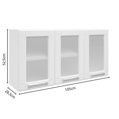 Armário Aéreo Aço 3portas De Vidro Branco Múltipla Bertolini Branco