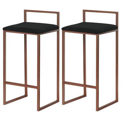 Kit 2 Banqueta Decorativa Selena Base Bronze Veludo Preto - Gran Belo
