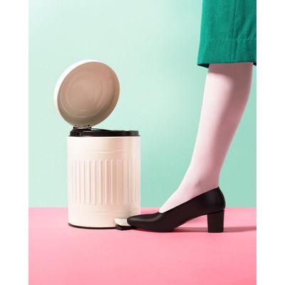 Lixeira Com Pedal E Balde Removível 5 Litros Inox Retrô Mor Bege