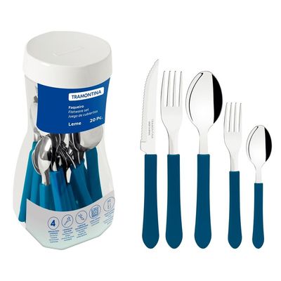 Faqueiro Talheres Leme Inox 40 Peças Tramontina Azul