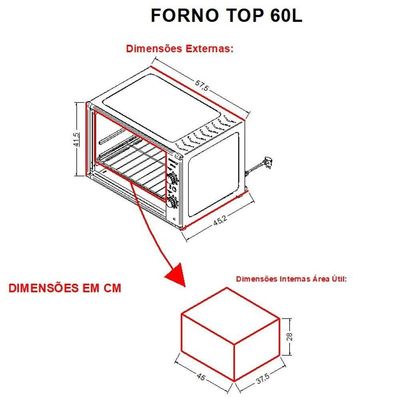 Forno Fogatti Elétrico Bancada Top 60Litros Black 220V