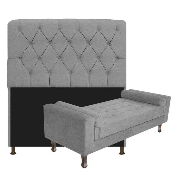 Kit Cabeceira Lady e Recamier 90 Cm Corano Cinza Adj Decor