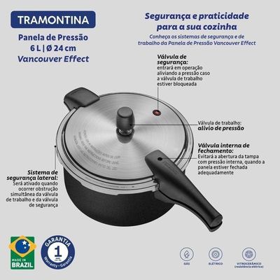 Panela De Pressão Tramontina Vancouver Effrect Alumínio Com Revestimento Antiaderente Preto 24cm 6 Litros