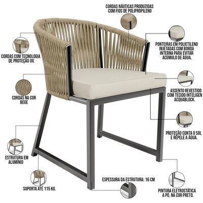 Kit Mesa Wine E 4 Cadeiras Área Externa Espaço Gourmet Corda Náutica Bethari D04 Bege - Lyam Decor
