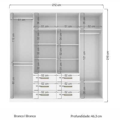 Guarda Roupa Casal 8 Portas 6 Gavetas Liverpool 8.6 Branco