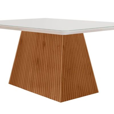Mesa Sala De Jantar Aida 120cm Em Mdf E Vidro Com Canto Copo Off White Imbuia Ripado