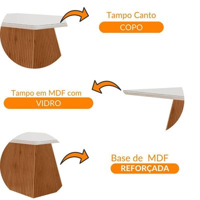 Mesa Sala De Jantar Aida 120cm Em Mdf E Vidro Com Canto Copo Off White Imbuia Ripado