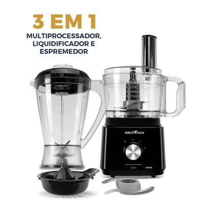 Multiprocessador Britânia 1000W 3 em 1 Lâminas Inox BMP900C 127V