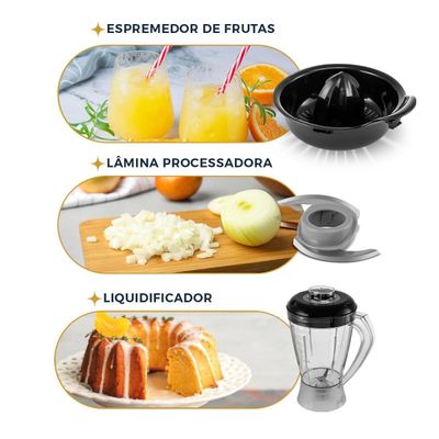 Multiprocessador Britânia 1000W 3 em 1 Lâminas Inox BMP900C 127V