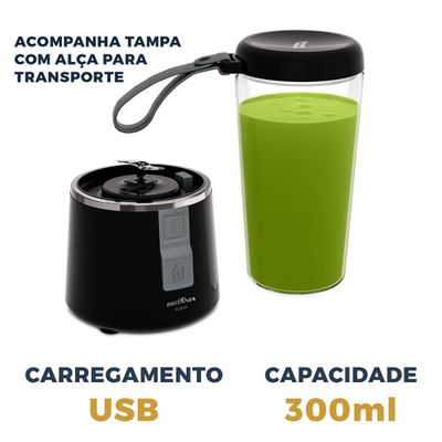 Liquidificador Portátil Britânia 300ml 50W USB BLQE02A Bivolt