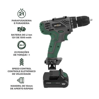 Parafusadeira 2 em 1 Britânia Speed Control BPFE12M 800RPM Bivolt