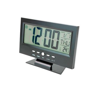Relogio De Mesa Digital Lcd Led Acionamento Sonoro Despertador Termometro Preto