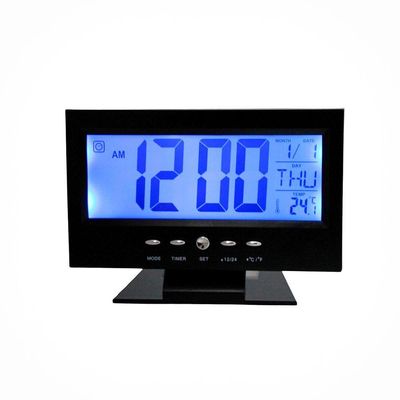 Relogio De Mesa Digital Lcd Led Acionamento Sonoro Despertador Termometro Preto