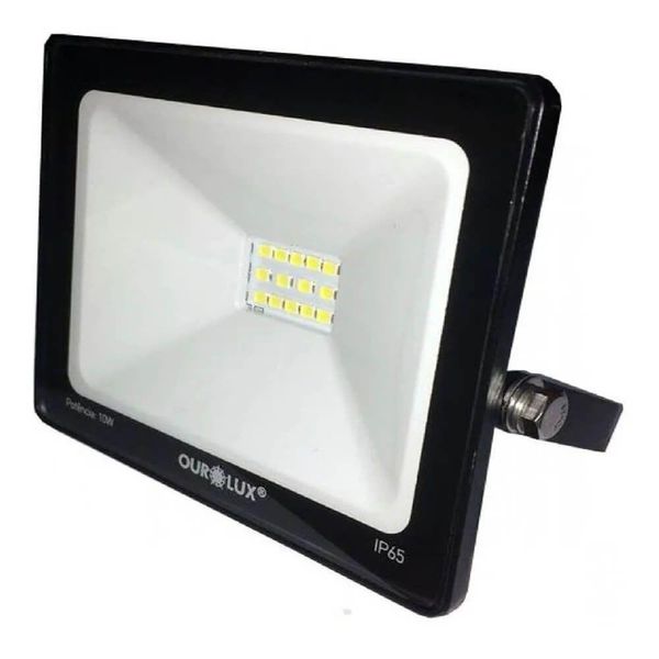 Projetor Superled Slim Preto Bivolt De 10 Watts E 6500k - 03261 - Ourolux