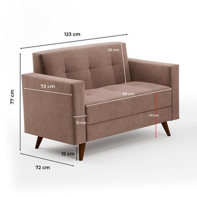 Sofá 2 Lugares Vitrola Suede Tabaco 123 cm
