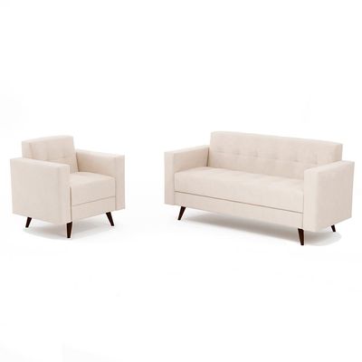 Conjunto de Sofá 3 Lugares com 1 Poltrona Vitrola Suede Bege