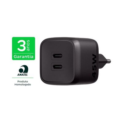 Carregador Ultrarrapido 45w C- 2 Portas Usb-c Gan Ec20 4820191