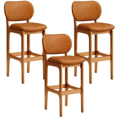 Kit 03 Banquetas Alta Bar Cozinha Sala Jantar Fixa Betta L02 Imbuia Couríssimo Canela - Lyam Decor
