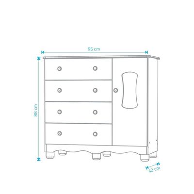 Cômoda 1 Porta 4 Gavetas Luna - Moveis Peroba Amendoa-branco