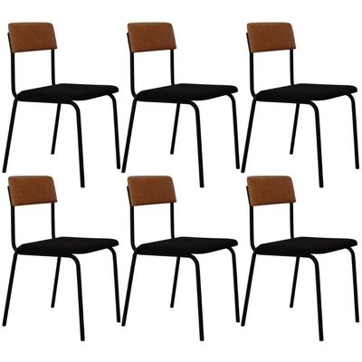 Kit 06 Cadeiras Estofada Para Sala De Jantar Sense Preto C01 Linho Preto Courino Caramelo - Lyam Decor