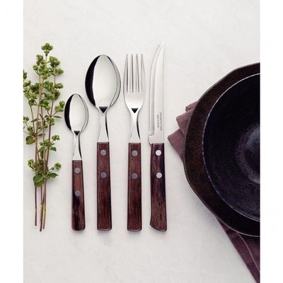 Faqueiro Tramontina Aço Inox Polywood Castanho 24 Peças