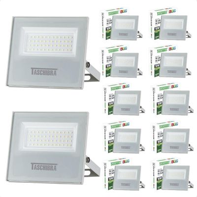 Kit 10 Refletores Taschibra Led Tr Slim 50w Verde Branco Bivolt