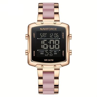 Relógio Digital Feminino Fashion Design Simples Quadrado Em Aço Inoxidavel Rosa Rosa