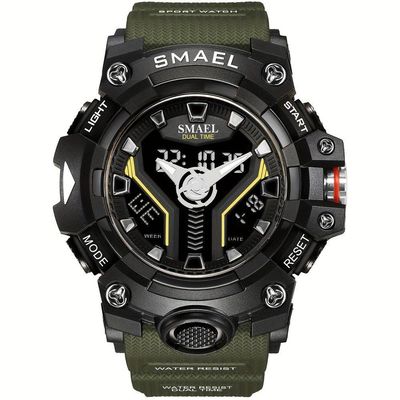 Relógio Esportivo Masculino Digital Dual Display Mostrador Luminoso À Prova Da Água Verde