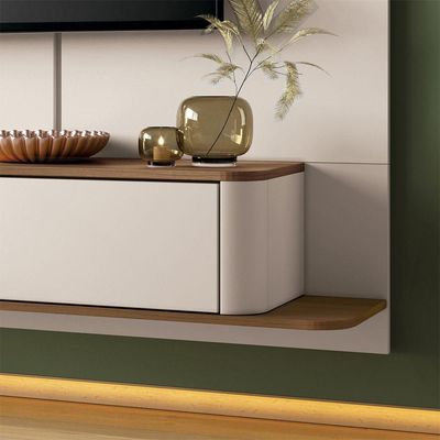 Painel Home Suspenso Ideal Para Tv Até 70 Polegadas Concept Design Moderno Off-white/amadeirado