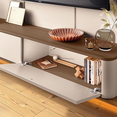 Painel Home Suspenso Ideal Para Tv Até 70 Polegadas Concept Design Moderno Off-white/amadeirado