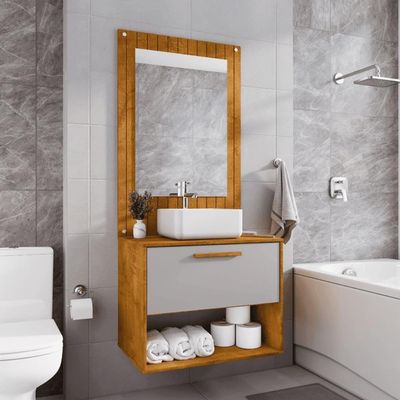 Conjunto Gabinete Com Espelheira Para Banheiro Orion Naturalle Off-white