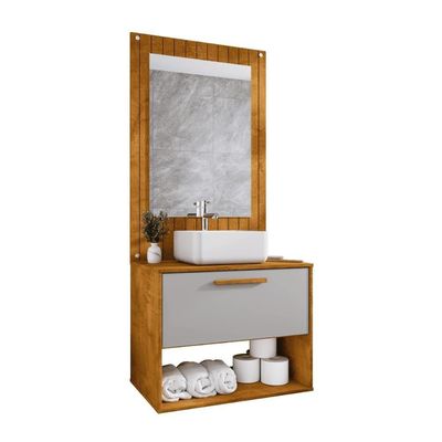 Conjunto Gabinete Com Espelheira Para Banheiro Orion Naturalle Off-white