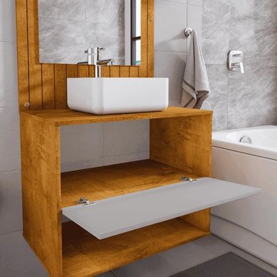 Conjunto Gabinete Com Espelheira Para Banheiro Orion Naturalle Off-white
