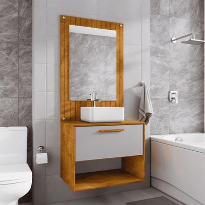 Conjunto Gabinete Com Espelheira Para Banheiro Orion Naturalle Off-white