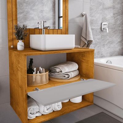 Conjunto Gabinete Com Espelheira Para Banheiro Orion Naturalle Off-white