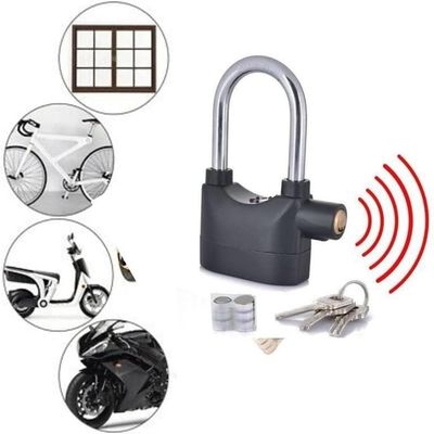 Cadeado Alarme Sensor 2 Em 1 Movimento Anti Roubo Sirene 110db Haste Longo Curto Moto Portao Carro