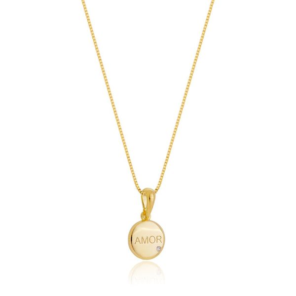 Colar pingente Amor com ponto de luz banhado ouro semijoia