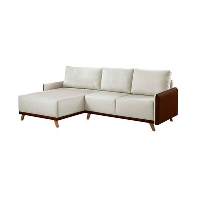 Sofá 5 Lugares Geribá com Chaise Esquerdo Linho Bege e Marrom