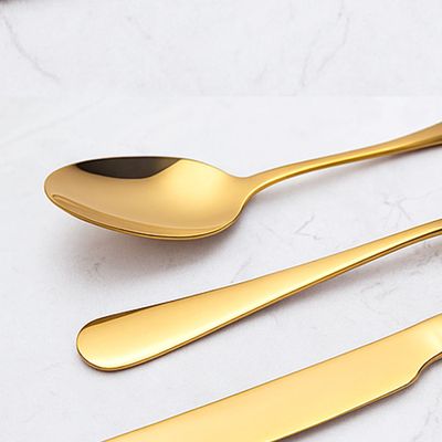Colher de Sobremesa Dourado Ouro Talher Inox Buffet Jogo 6un