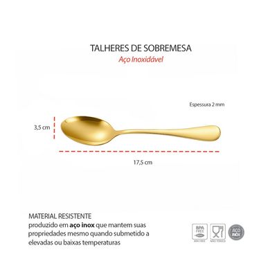 Colher de Sobremesa Dourado Ouro Talher Inox Buffet Jogo 6un