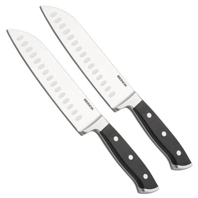 Kit 2 Facas Santoku 7' Oriental Japonesa Infinity Brinox Lâmina Inox Temperado Cabo Preto