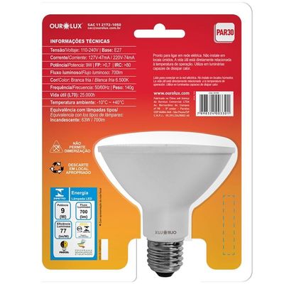 Lâmpada Superled Par 30 De 9 Watts E 3000k - 20108 - Ourolux Lâmpada Superled Par 30 9w Bivolt 3000k - 20108 - Ourolux