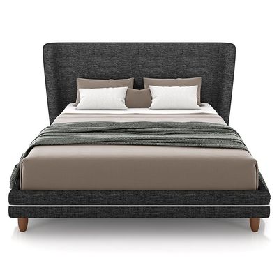 Cabeceira Casal Nilo 140cm Com Cama Pés Madeira Suném P05 Linho Cinza Escuro - Lyam Decor