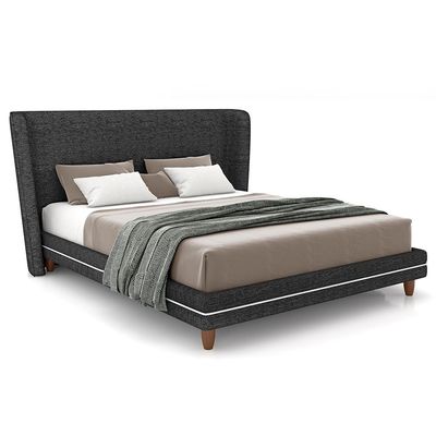 Cabeceira Casal Nilo 140cm Com Cama Pés Madeira Suném P05 Linho Cinza Escuro - Lyam Decor