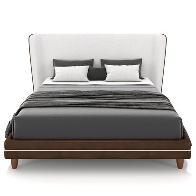 Cabeceira Casal Nilo 195cm Com Cama Pés Madeira Suném P05 Couríssimo Marrom Bouclê Cru - Lyam Decor